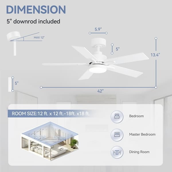 dimension image slide 10 of 15, 42/48/52/56/62-IN LED Ceiling Fan with Light Kit and Remote(5/7-Blade)