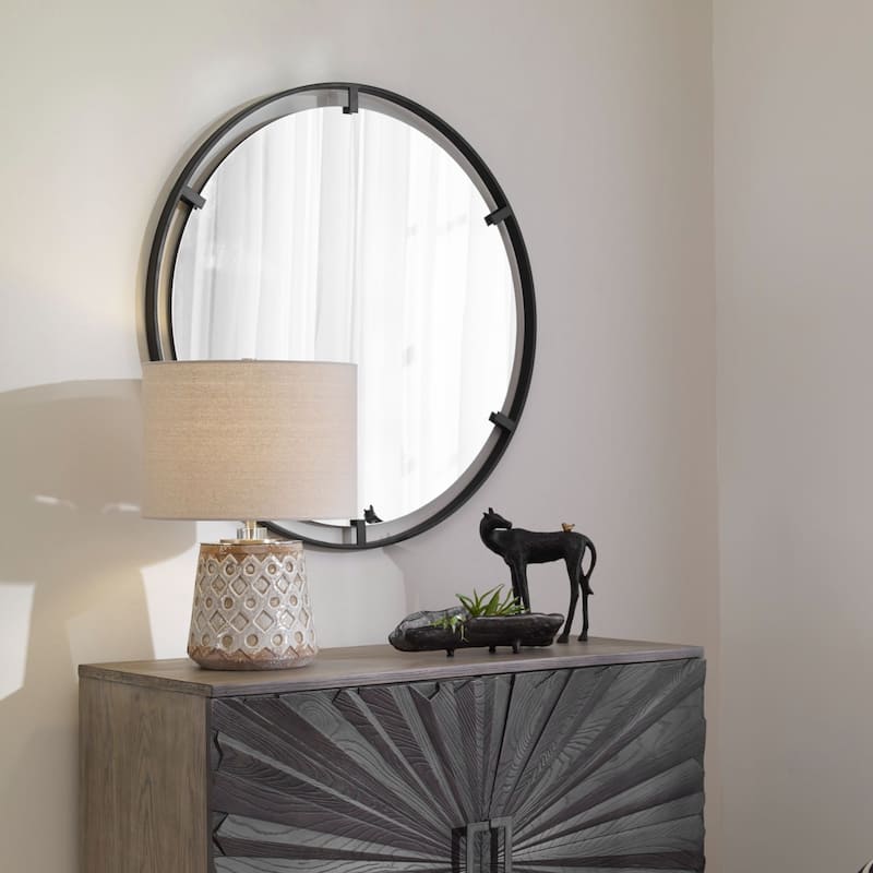 Round Wall Mirror - 34" - Black