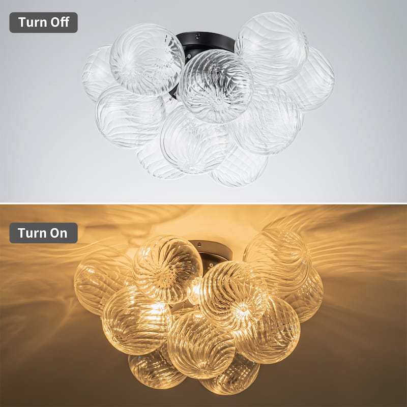 Starsky 3-Light 17in. Contemporary Glass Bubble Semi Flush Mount