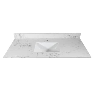 31 in./ 37 in./ 43 in. Carrara White Engineered Stone Bathroom Vanity Top with Ceramic Sink