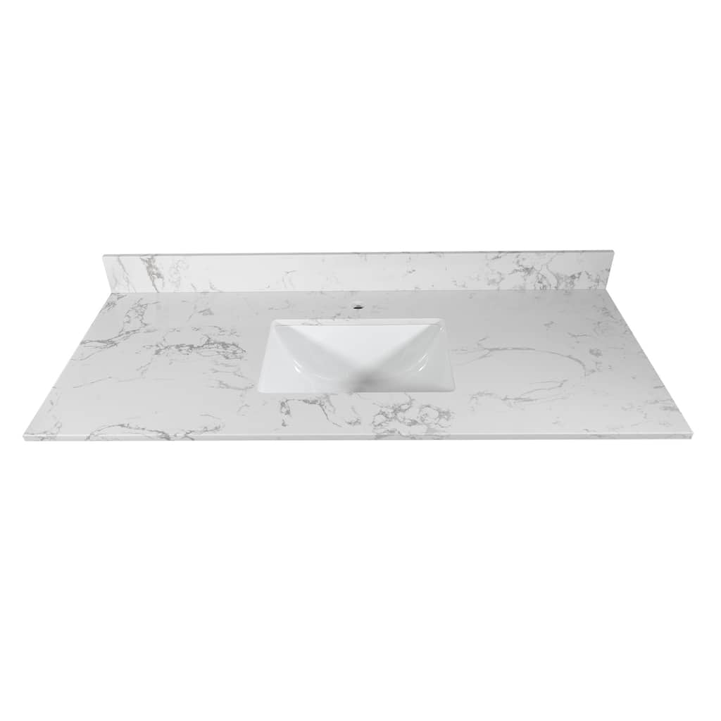 31 in./ 37 in./ 43 in. Carrara White Engineered Stone Bathroom Vanity Top with Ceramic Sink