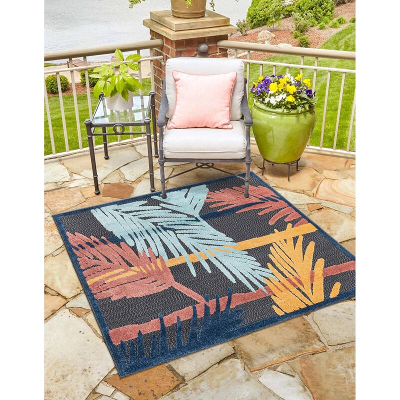 Outdoor Helena Collection Area Rug - Charcoal - 7'10" Square