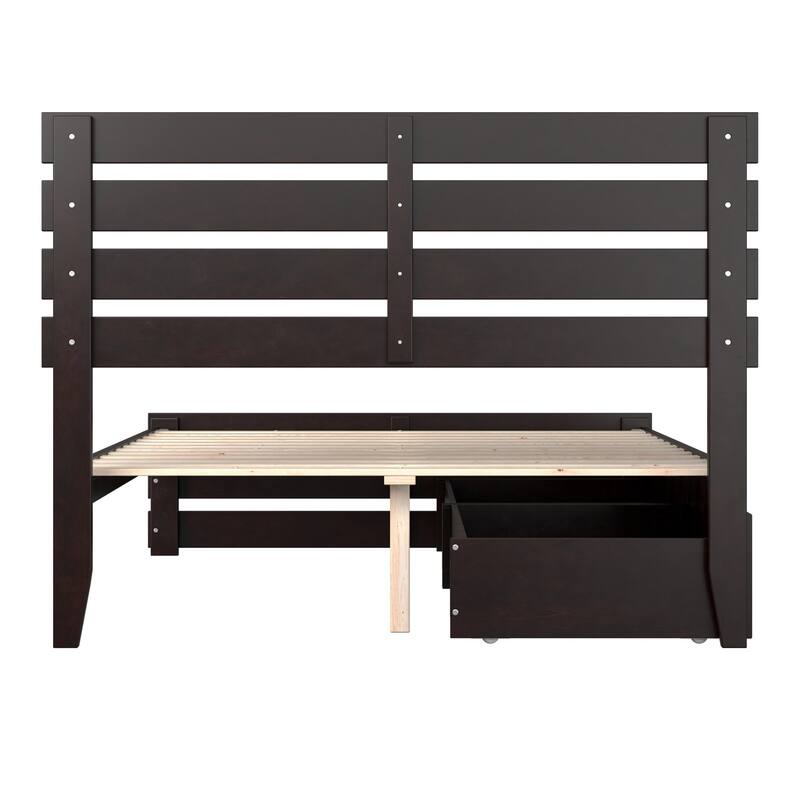 Oxford Full Platform Bed with Matching Footboard & 2 Storage Drawers in Espresso
