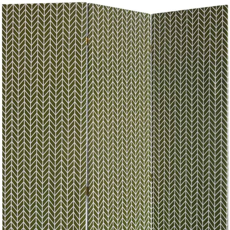HomeRoots 71" Green Fabric Folding Three Panel Screen Room Divider - 47' X '71' X '1