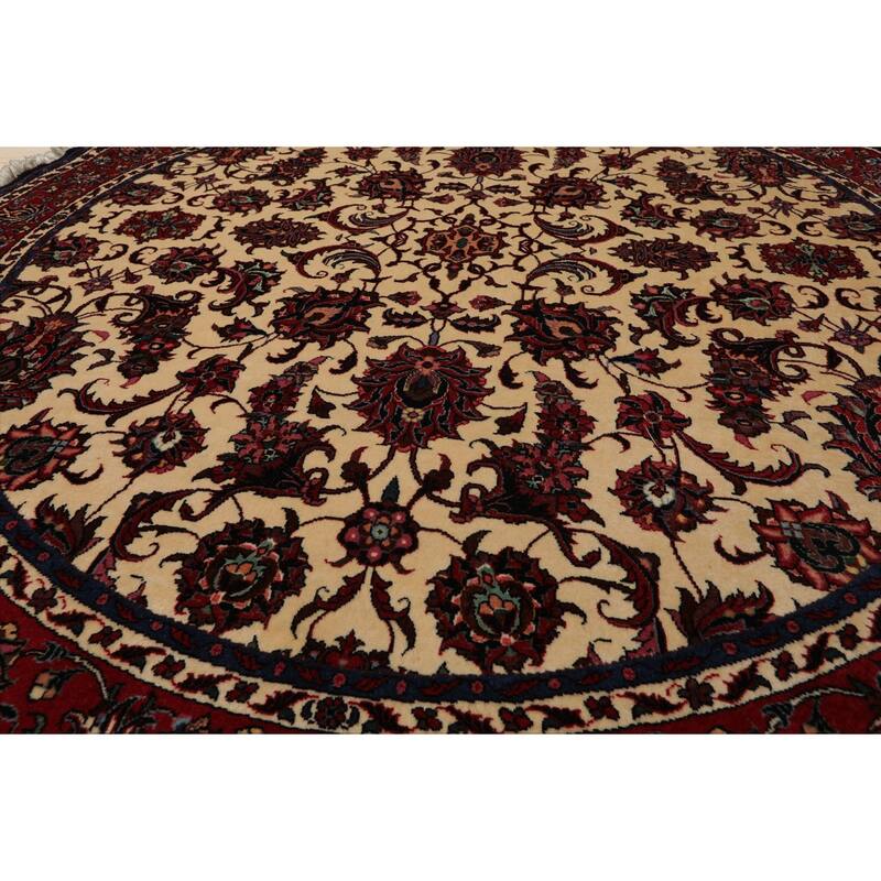 5'1''x5'1" Ivory Bidjar Round Rug 250 KPSI Wool & Silk Botanical Motif - 5' 1'' x 5' 1''-Round