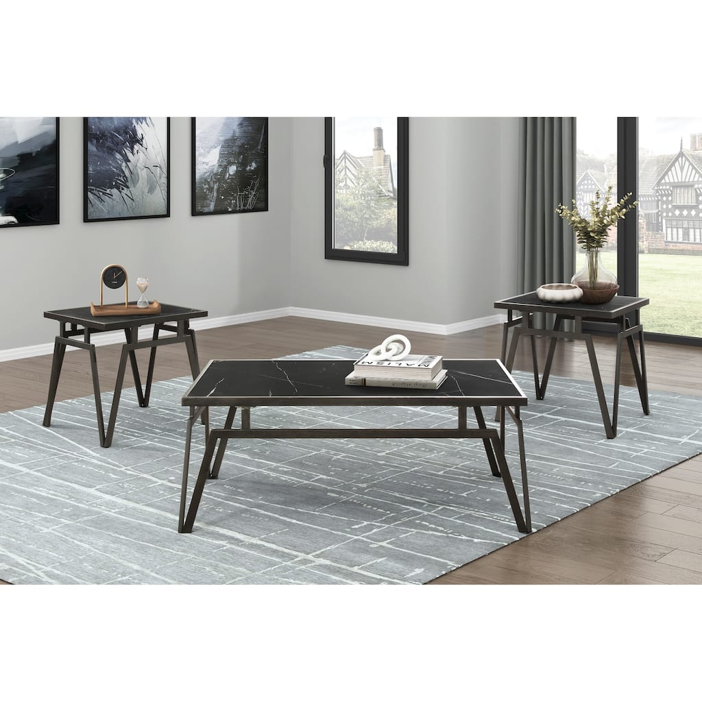 Modern Contemporary Finish 3pc Occasional Table Set Cocktail Table and 2x End Tables Sintered Stone Top