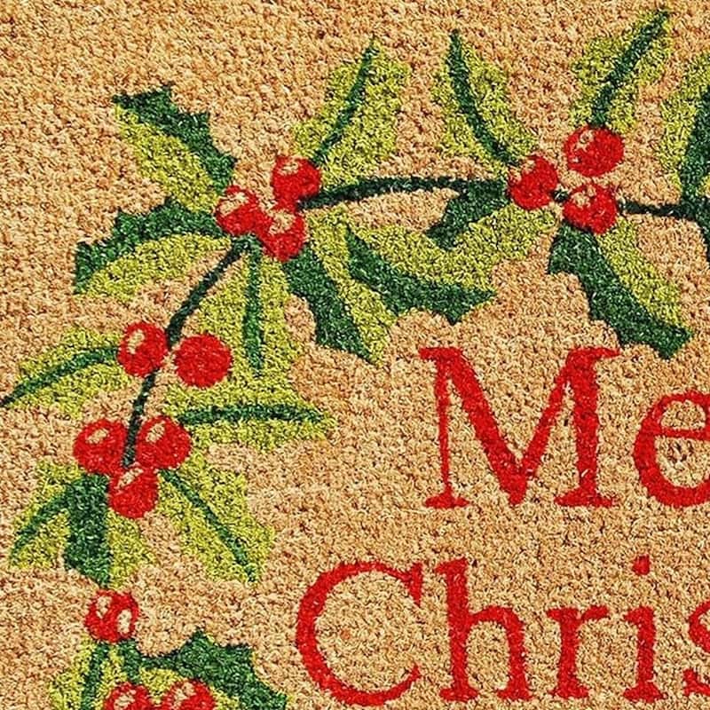 HomeRoots 17" X 29" Brown Red And Green Merry Christmas Outdoor Coir Door Mat - 17.00' X '29.00