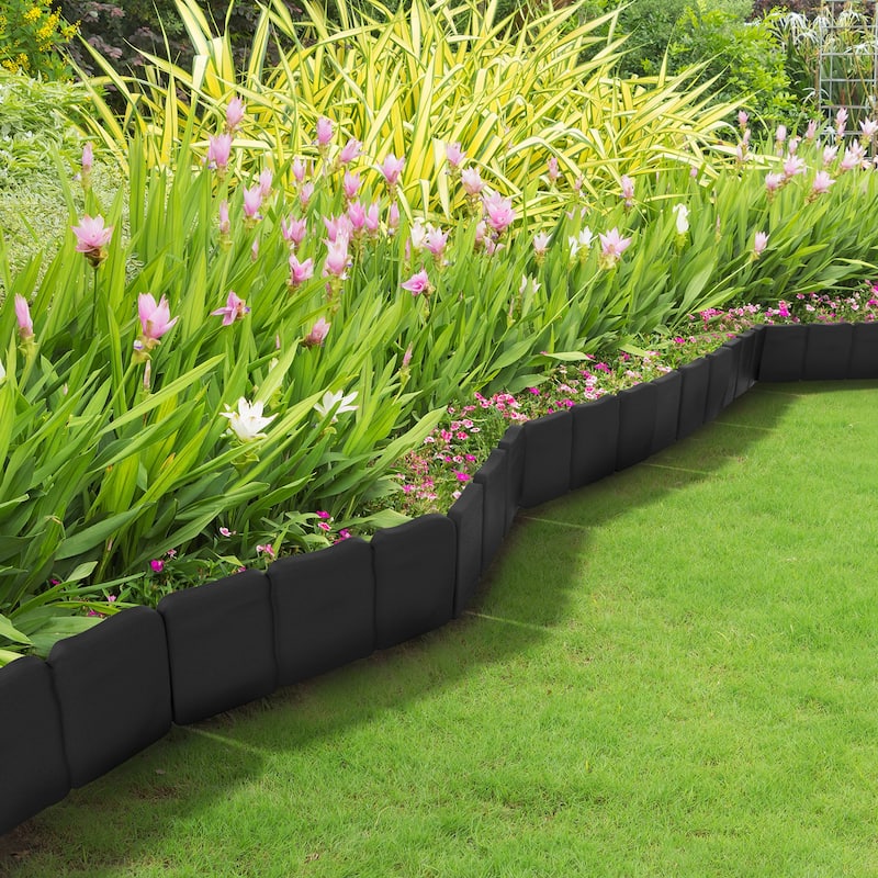 Garden Edging - 10-Piece Outdoor Decorative Flower Bed Border Set for Landscaping by Pure Garden - Black