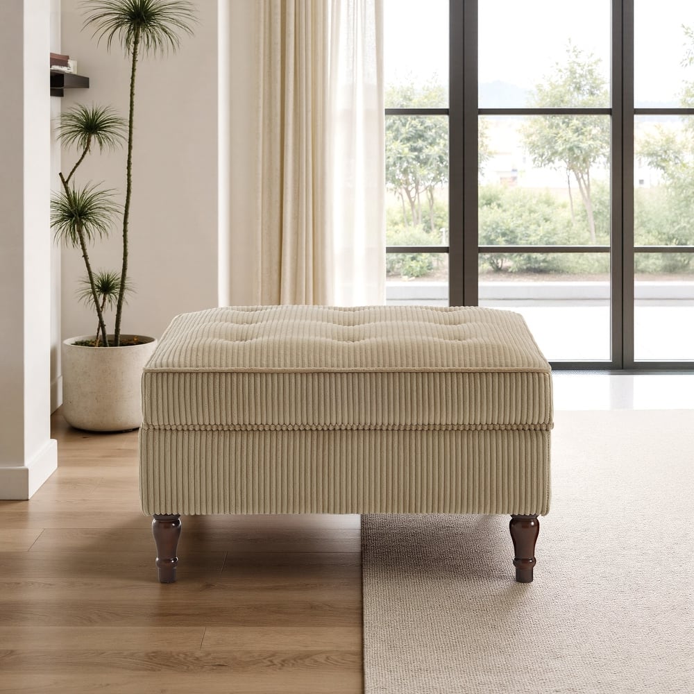 Modular Corduroy Tufted Storage Ottoman with Reversible Tabletop