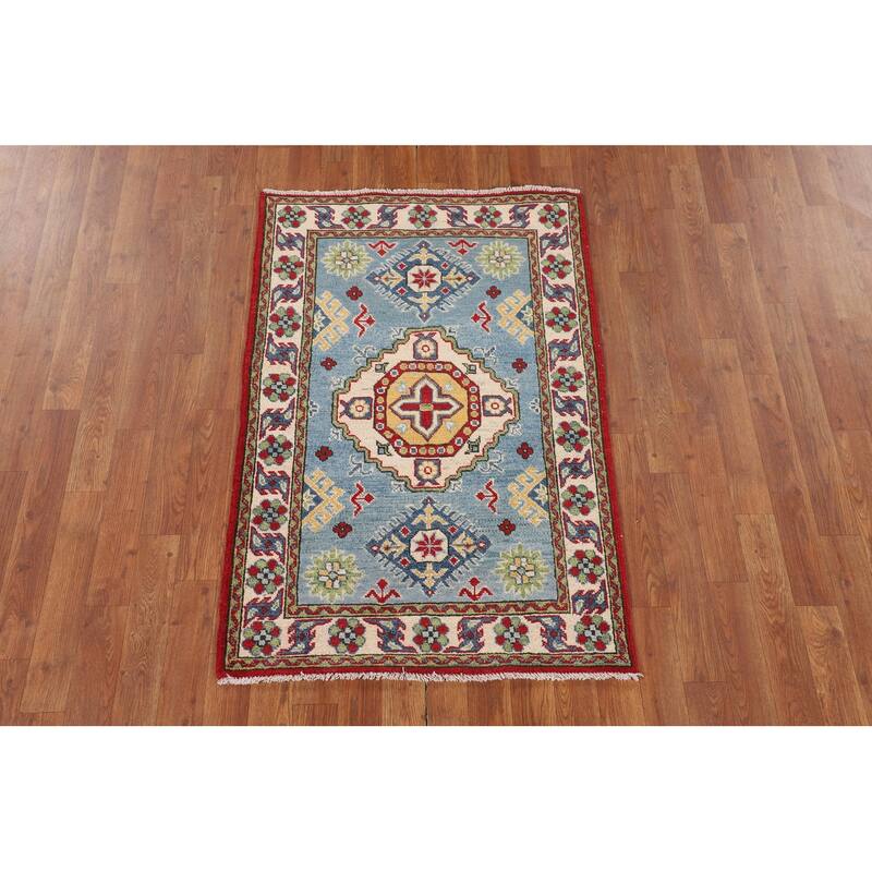 Light Blue Kazak Oriental Accent Rug Handmade Wool Carpet - 2'9" x 4'1"