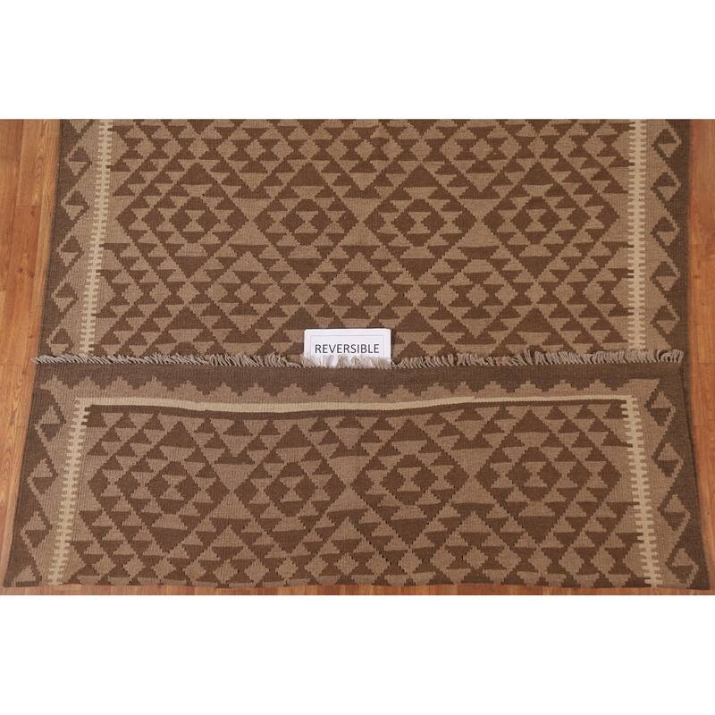 Geometric Kilim Reversible Area Rug Flat-weave Living Room Wool Carpet - 6'9" x 9'10"