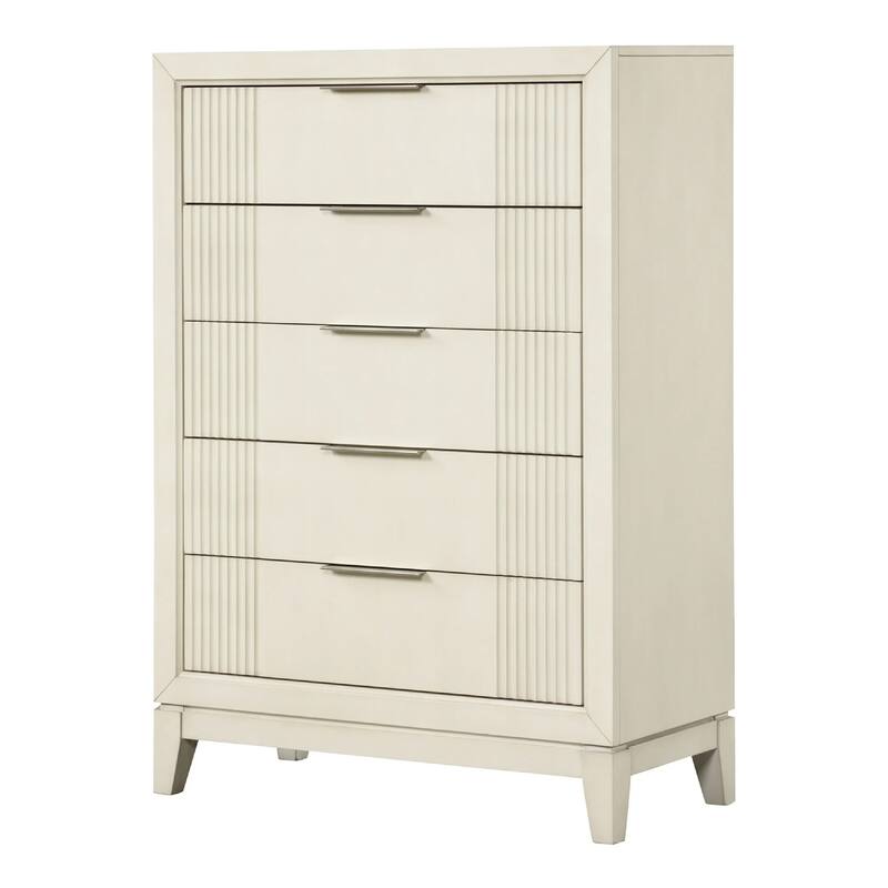 Toi Tall Dresser Chest, 5 Drawers, Chrome Finger Pulls, Antique White
