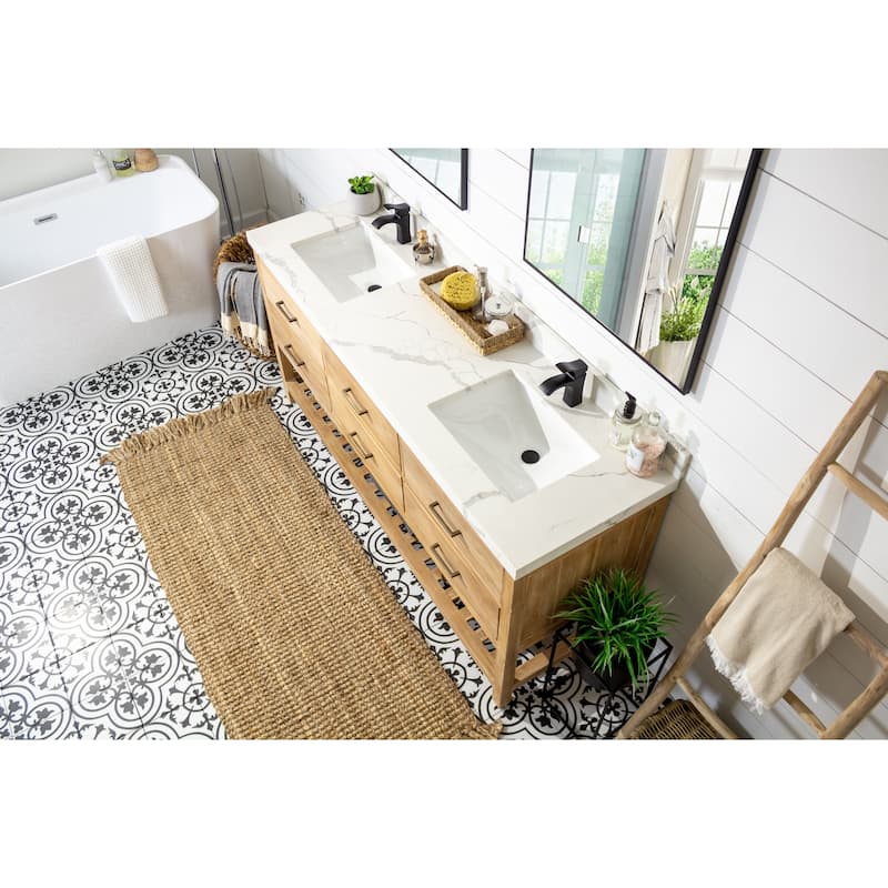 Willow Collections 72 in. W x 22 in. D Parker Solid Teak Double Sink Bathroom Vanity with Countertop