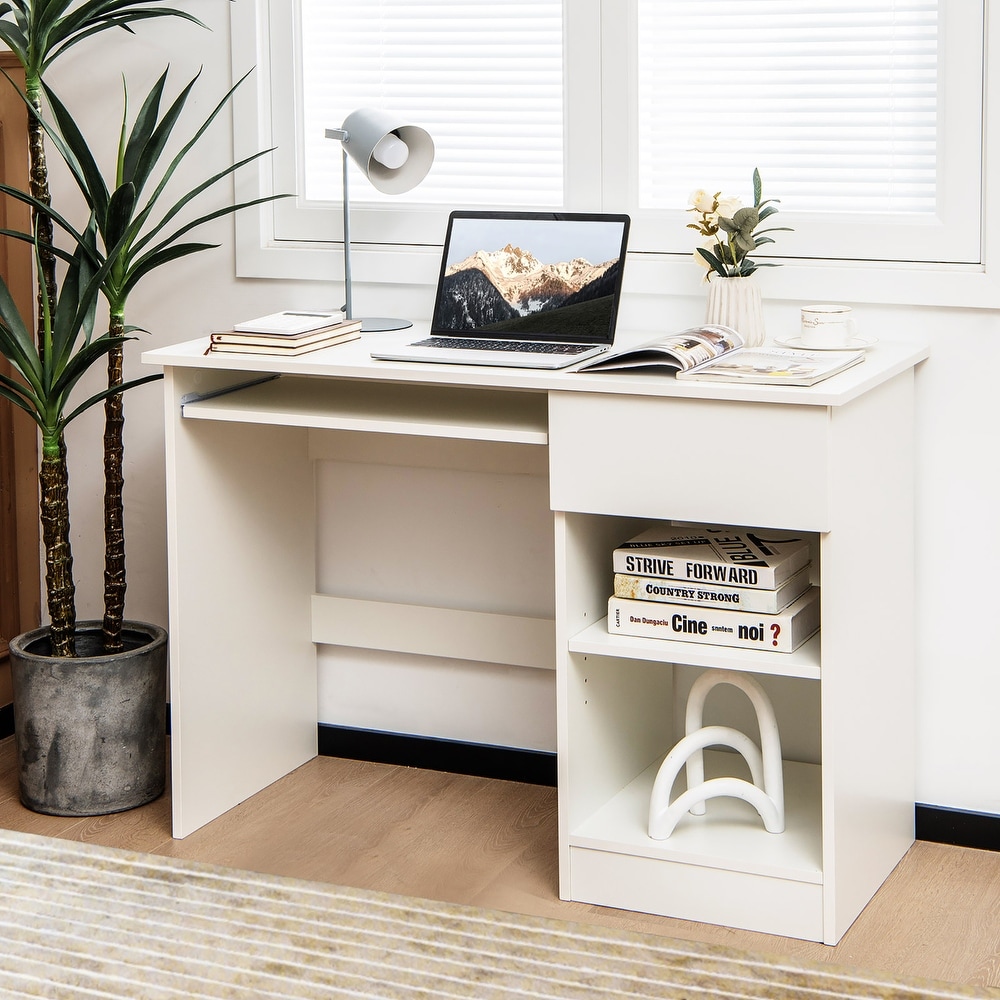 Homy Casa 47.3 in. Rectangular White Writing Desks with Storage, Wood