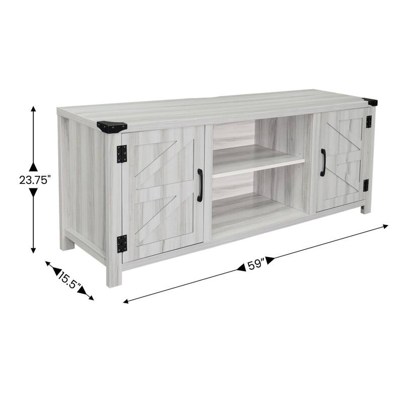 59 Inch Barn Door TV Stand Fits up to 65" TV's with Adjustable Shelf - 59"W x 15.5"D x 23.75"H