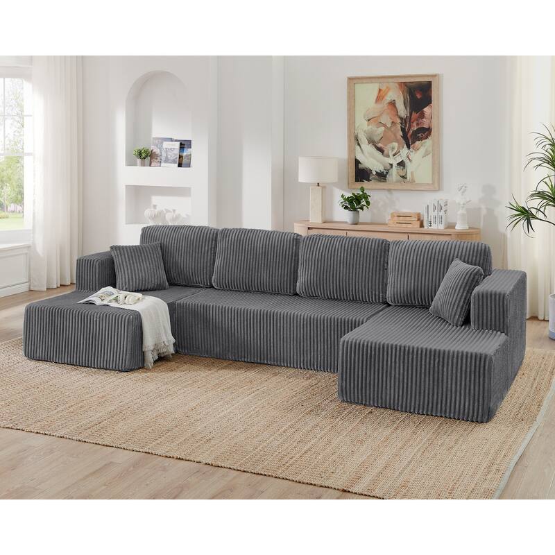 U-Shape Sleeper Sofa, Modular Corduroy Minimalist, Space-Saving