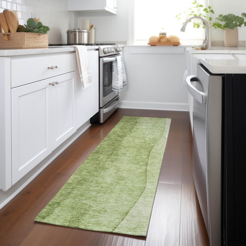 Machine Washable Indoor/ Outdoor Chantille Contemporary Ombre Rug - Olive - 2'3" x 7'6"