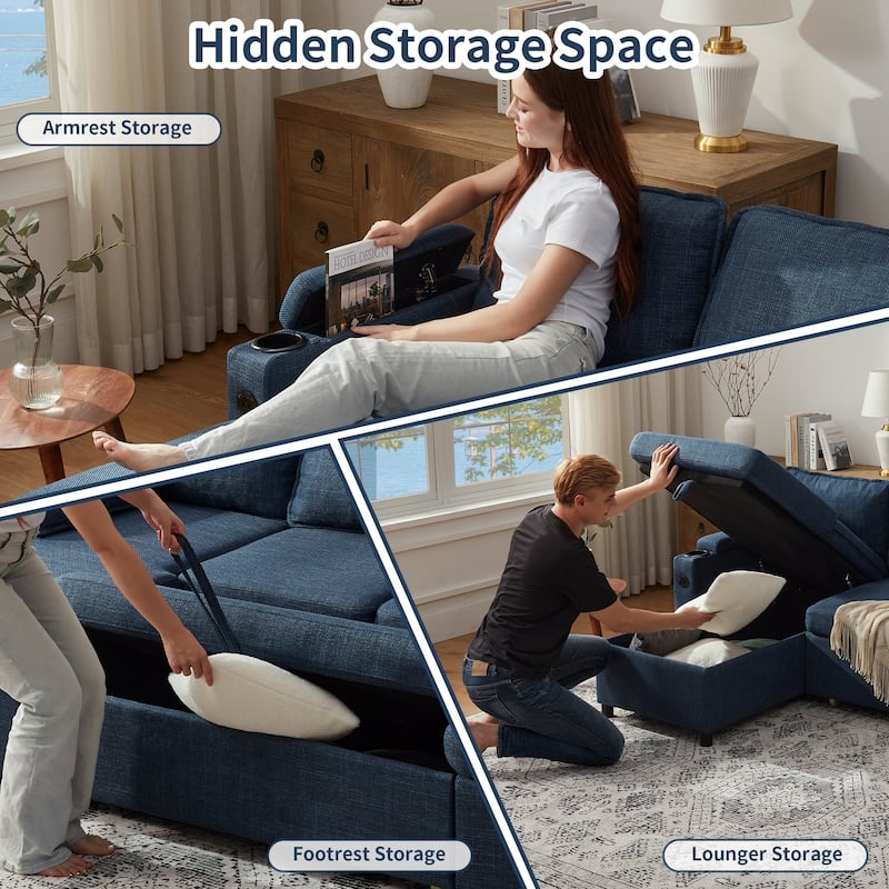 80" L-Shaped Sofa Couch Bed, Sofa Sleeper with Pull Out Bed, Reversible Sleeper Sofa Bed