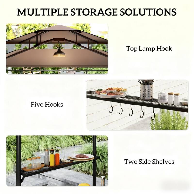 GDFStudio Outdoor Vayla Metal BBQ Grill Gazebo with Adjustable Awning and Storage