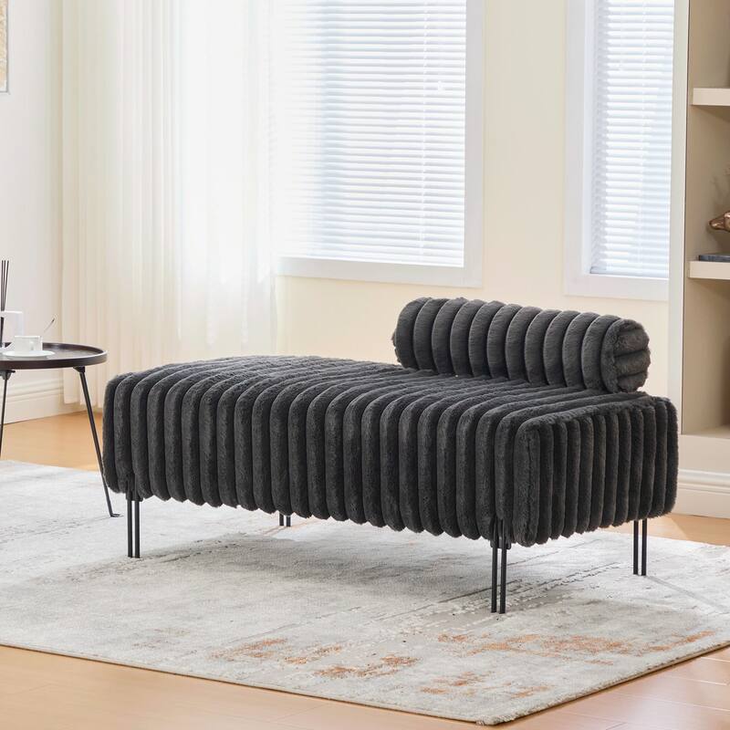 End of Bed Bench Window Ottoman Footrest with Adjustable Back for Living Room Bedroom Entryway Hallway Small Space - Charcoal