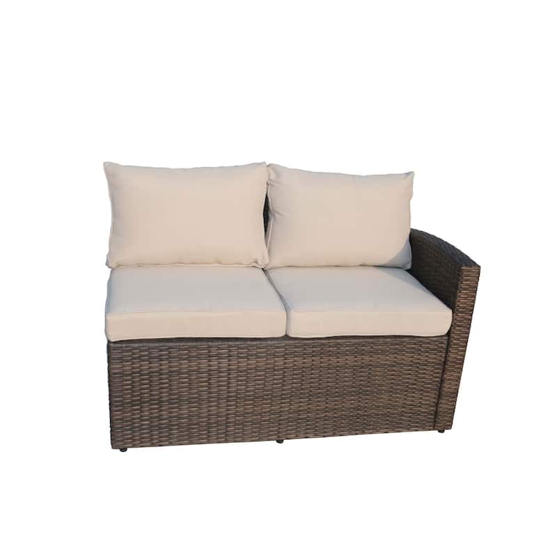 7-Piece Outdoor Wicker Patio Sofa Set with Adjustable Fire Pit Table and Storage Box