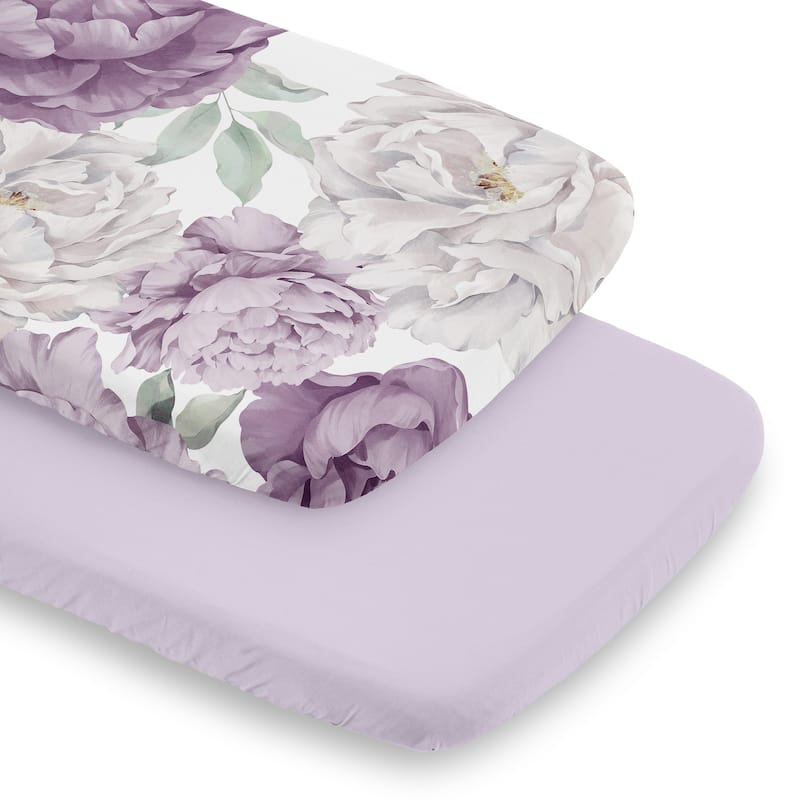 Sweet Jojo Designs Boho Shabby Chic Floral Girl 2P Baby Bassinet Fitted Sheets Solid Purple Ivory Bohemian Vintage Watercolor
