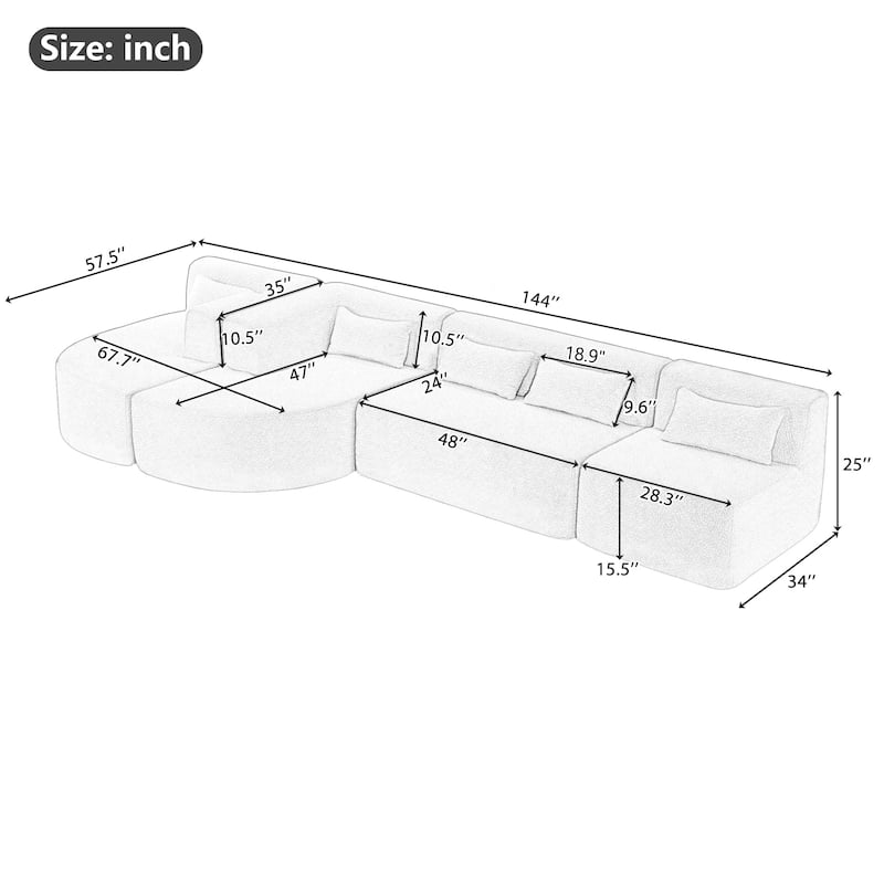 Upholstered Sofa Free-Combined Sofa Couch With Two Chaise Lounge And Five Back Pillows