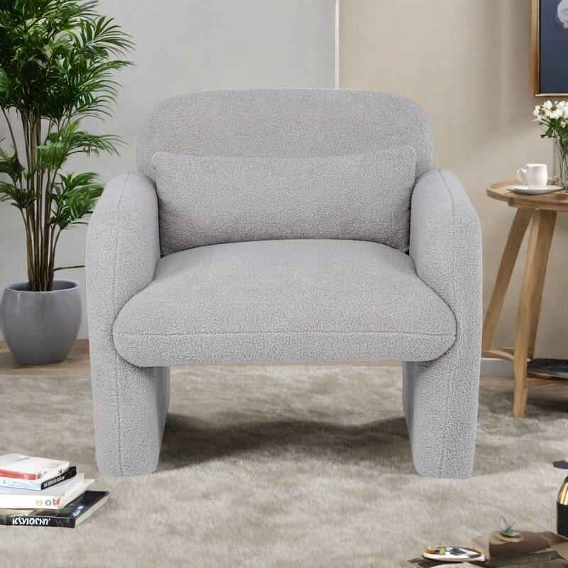 Teddy Fleece Accent Chair with Pillow for Living Room/Bedroom (350lb Capacity) - Gray