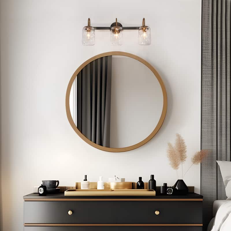 3-Light Black Gold Bathroom Vanity Light Glass Wall Sconces - L24"*W9.8"* H7.5"