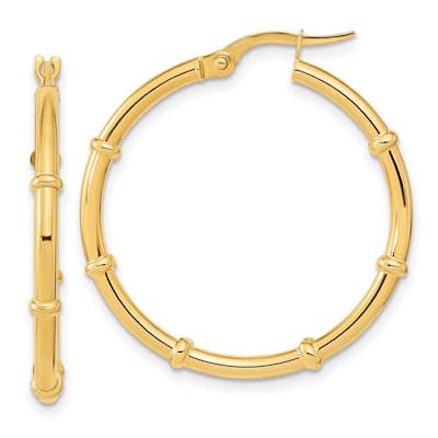 Curata 14k Yellow Gold Polished and Bar Station Hoop 28x2mm Earrings
