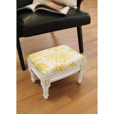Mustard Peony Footstool with antique white finish