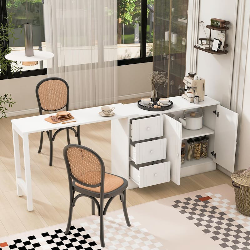 89.7'' Wooden Sideboard with Extendable Table - Multifunctional Storage Cabinet with 2 Doors and 3 Drawers