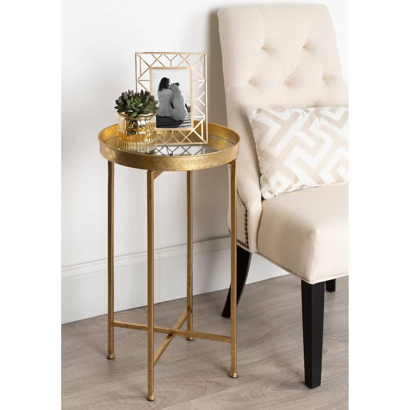 Kate and Laurel Celia Round Metal Foldable Tray Accent Table