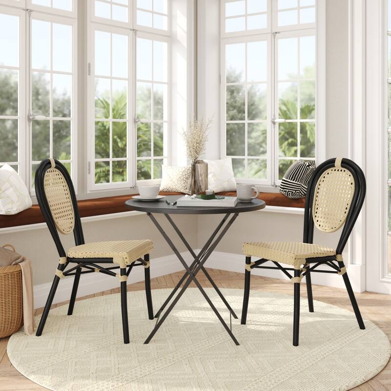 2 Pack All-Weather Commercial Paris Chairs with Metal Frames - NaturalBlackFrame