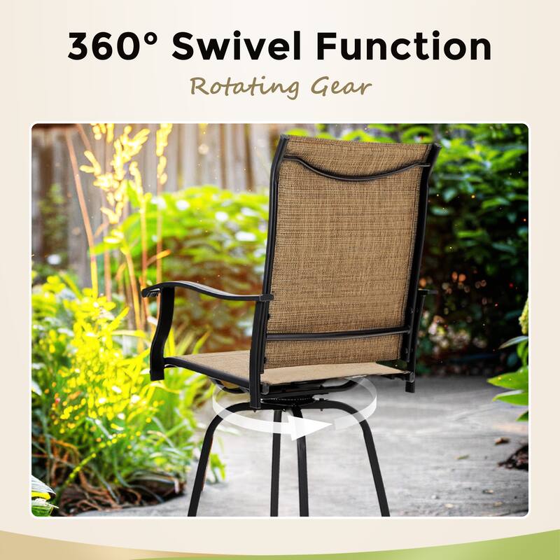 5-Piece Patio Bar Stool Set Wood-grain Bar Table & Textilene Swivel Stools
