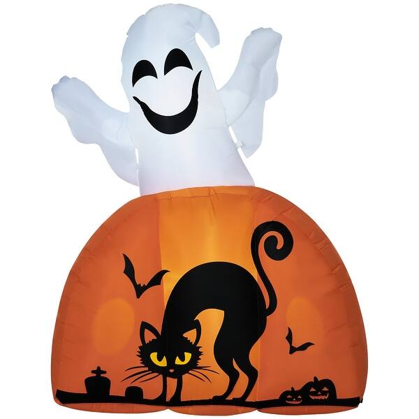 slide 2 of 10, 5ft Halloween Inflatables Outdoor Decorations Ghost with Pumpkin with LED Light White