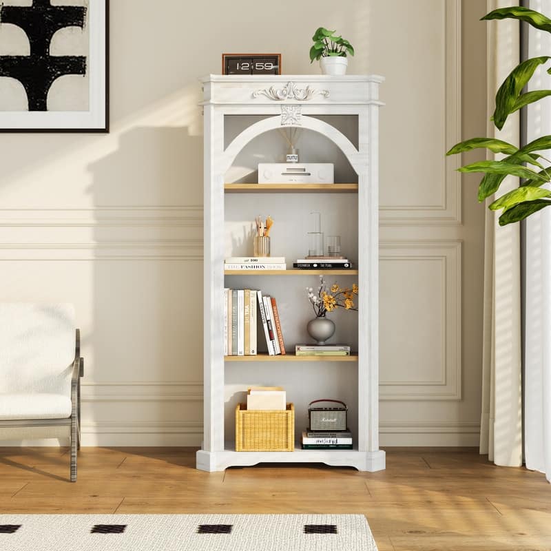 65" Tall Floor Standing Bookcase,4 Tiers Arched Bookshelf for Home Office,Living Room