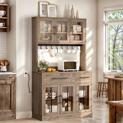 Moasis 71'' Kitchen Pantry Storage Cabinet Microwave Stand Hutch Cabinet with Power Outlet