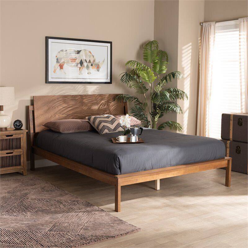 Walnut Brown Finished King Size Platform Bed