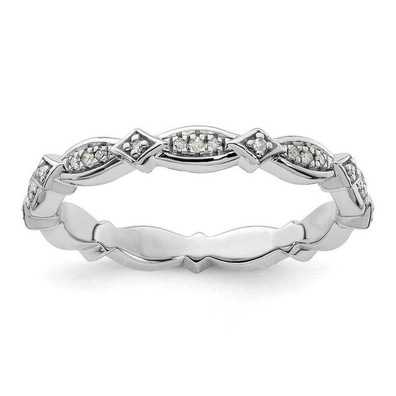 Curata 925 Sterling Silver Polished Prong set Patterned Stackable Expressions Diamond Ring