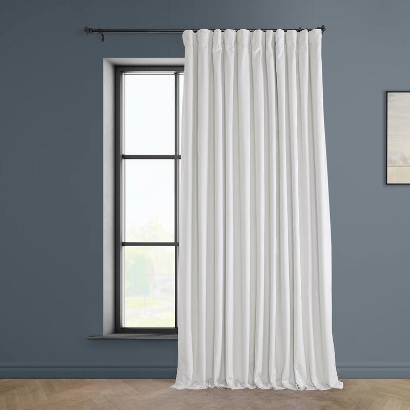 Exclusive Fabrics Extra Wide Heritage Plush Velvet Room Darkening Curtain (1 Panel) - 100 X 108 - Pillow White
