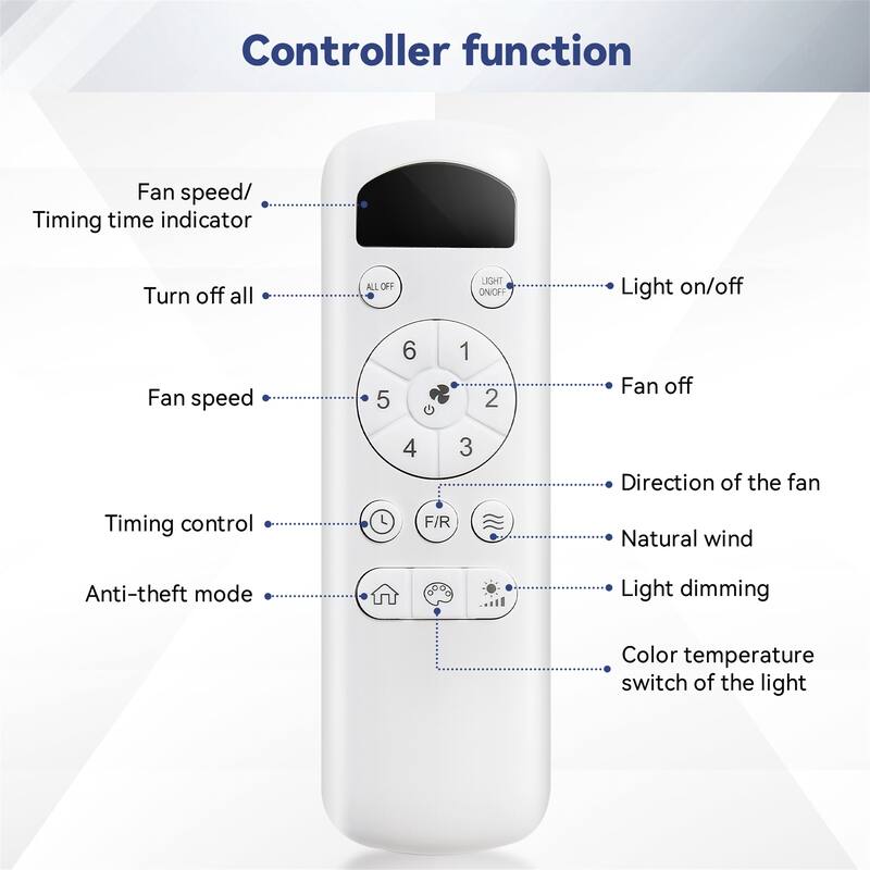 52" Ceiling Fan Light with 18W LED & Remote - 3 ABS Blades, DC Motor