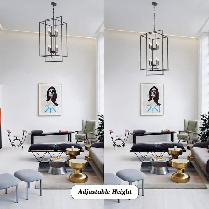 15.74inch Cage Two-tier 8-light Height Adjustable Metal Frame Chandelier for Multiple Different Spaces