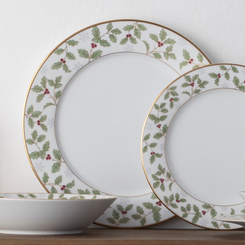 Noritake Holly & Berry Gold Set Of 4 Dinner Plates, 10-1/2"