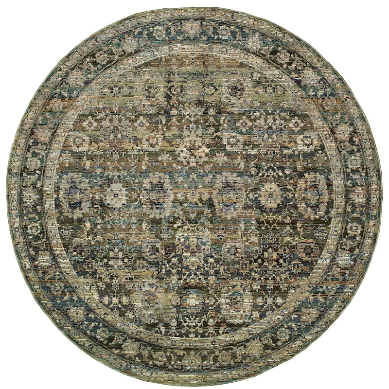 Style Haven Mohawk Faded Classic Border Area Rug - 7'10" Round - Green/Brown - Runner/Round