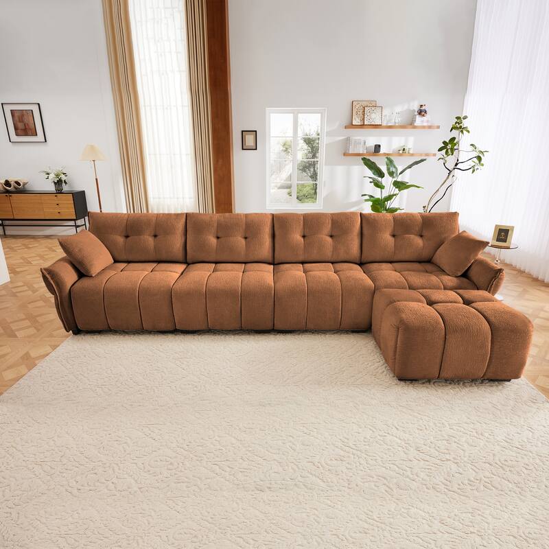 4-Seater U-Shaped Modular Sofa with 1 Ottomans & Pillows