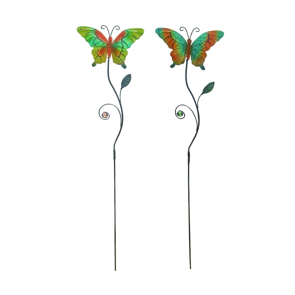 Transpac Metal Crackle Butterfly Y/S Set of 2 KD Spring Home Decorations - Multicolor
