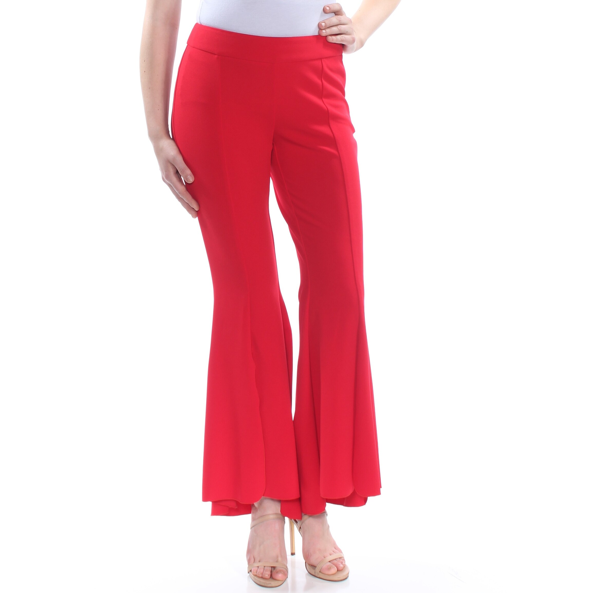 red flare pants with ruffles