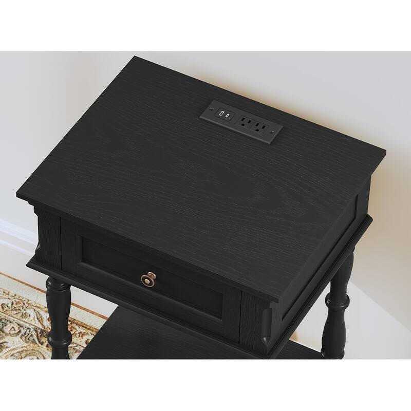 Nightstand with Built-in Charging Outlets, Minimal Assembly Needed