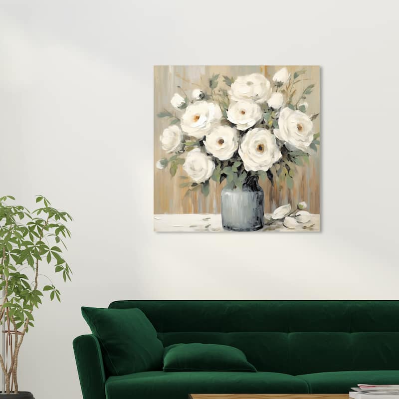 Wynwood Studio Canvas Floral and Botanical Honied White Flowers White and Tan French Country Wall Art Canvas Print - 30 x 30